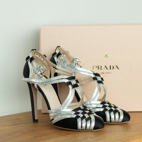 Prada silk and leather heels (EU 36)